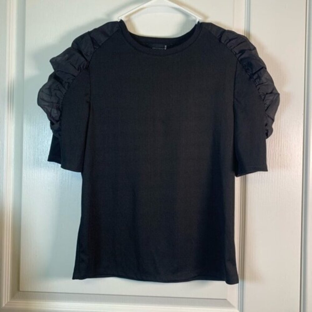Broadway 38 Black Ruffle Sleeve Blouse Size Large NWOT #2775